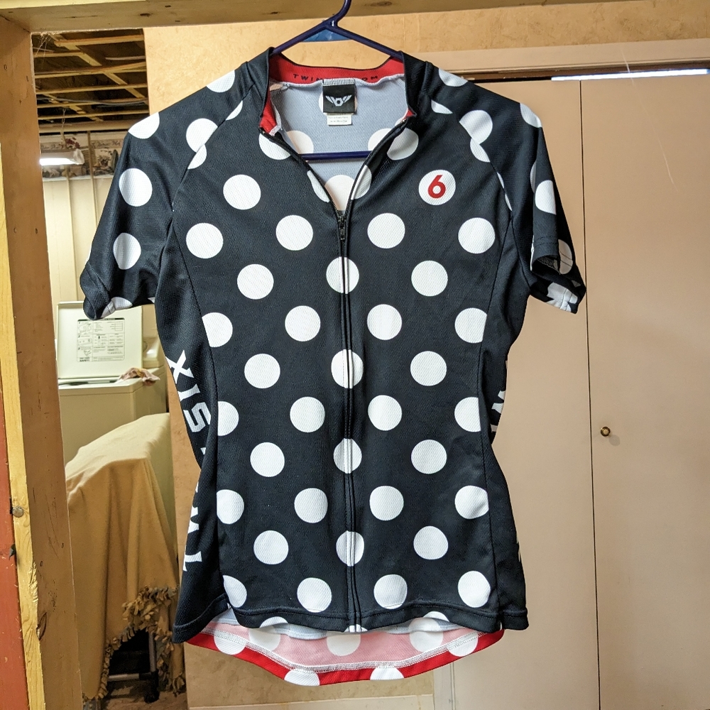 Twin Six Black & White Polka Dot Full Zip Cycling Jersey - Medium ($100 retail)